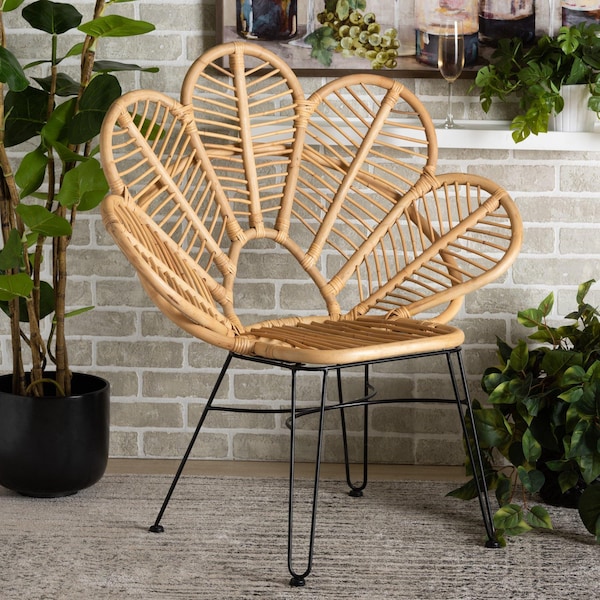 Baxton Studio Garan Modern Bohemian Natural Brown Rattan and Black Metal Accent Chair 211-12745-ZORO - main